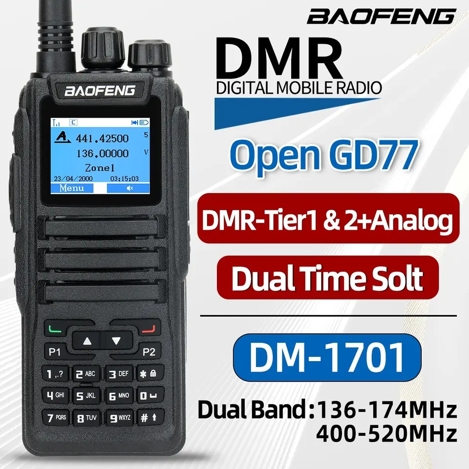 Baofeng DMR DM 1701 Digitale Walkie Talkie Dual Mode Analoge Tweewegradio Open GD77 Duálny časový slot úroveň 1 + 2 Hamradio DR 1801