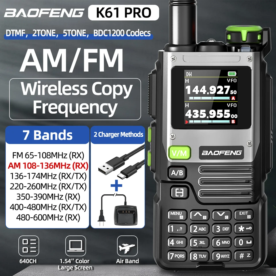 Baofeng K61 Pro Air Band Walkie Talkie Multi-Band Wireless Frekvencia DTMF NOAA Modernizovaná UV-5R UV-K6 Ham Radio Tway Radio Radio