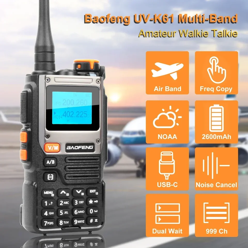 Baofeng UV-K61 Walkie Talkie 7 Bands UV Air Band 999CH Full Band Wireless Freq Copy NOAA FM Ham Radio Modernizovaný UV-K6 Ham Radio Radio
