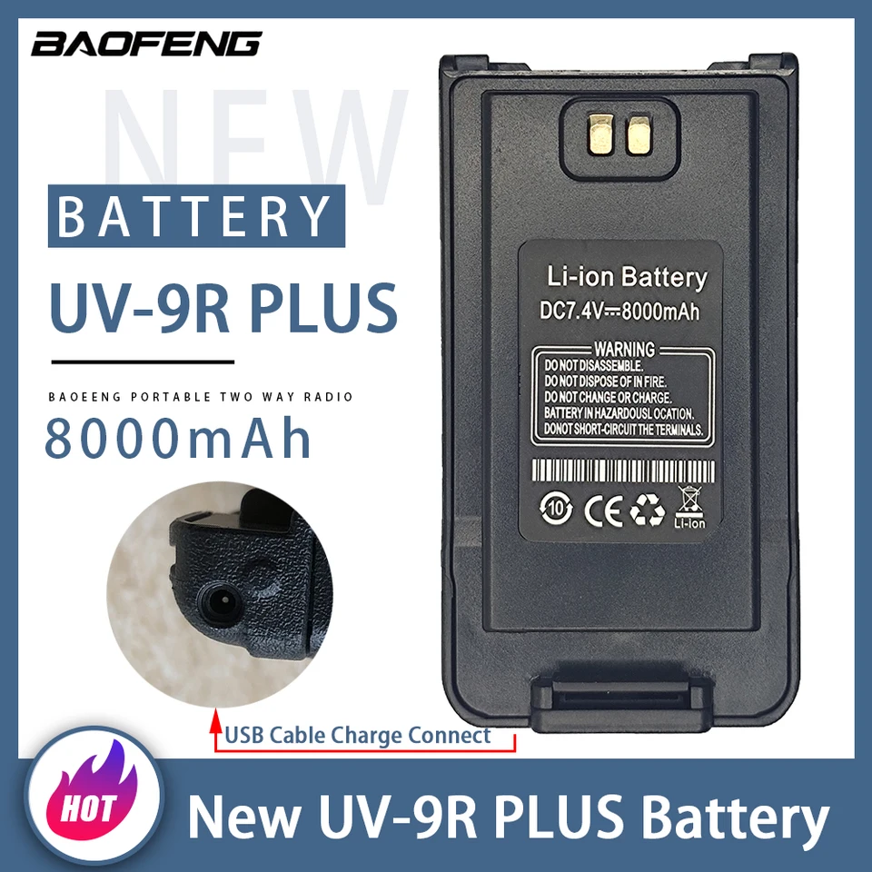 Baofeng Walkie Talkie UV-9R plus batéria zahusťuje 8000 mAh li-ion pre UV9R plus dvojsmerné rádiá Can USB/Type-C káblové nabíjačka