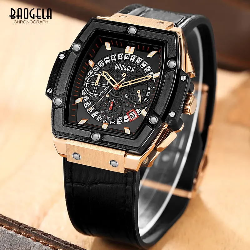 Baogela chronograf Witerproof Quartz Wrkrist Watches for Men Rose Gold Gold Stopwatch Stopwatch relojios maskulinos 1703Rose