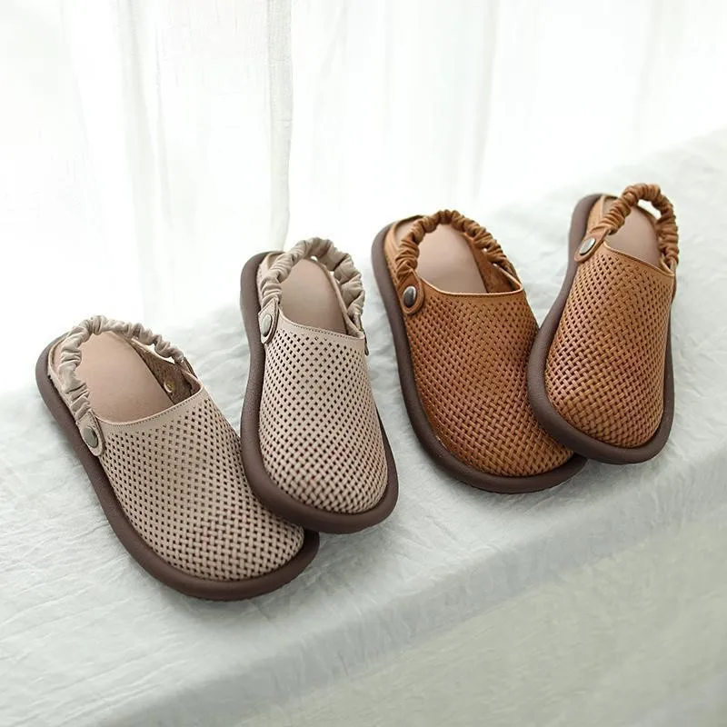 Baottou Sandals Plippers Ženské jarné a leto Nové priedušné sto s kravou zosilnenou jemnou spodnou okrúhlym okrúhlym plochým dnom