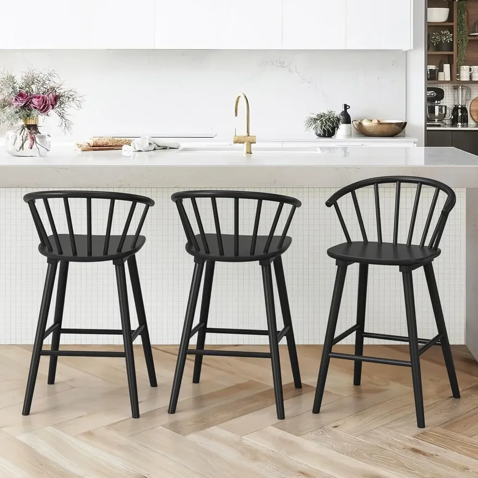 Bar stoličky, čierna farma Barstools Set 3, Modern Counter Height Bar Stools for Kitchen Island Pub, 26 palcov
