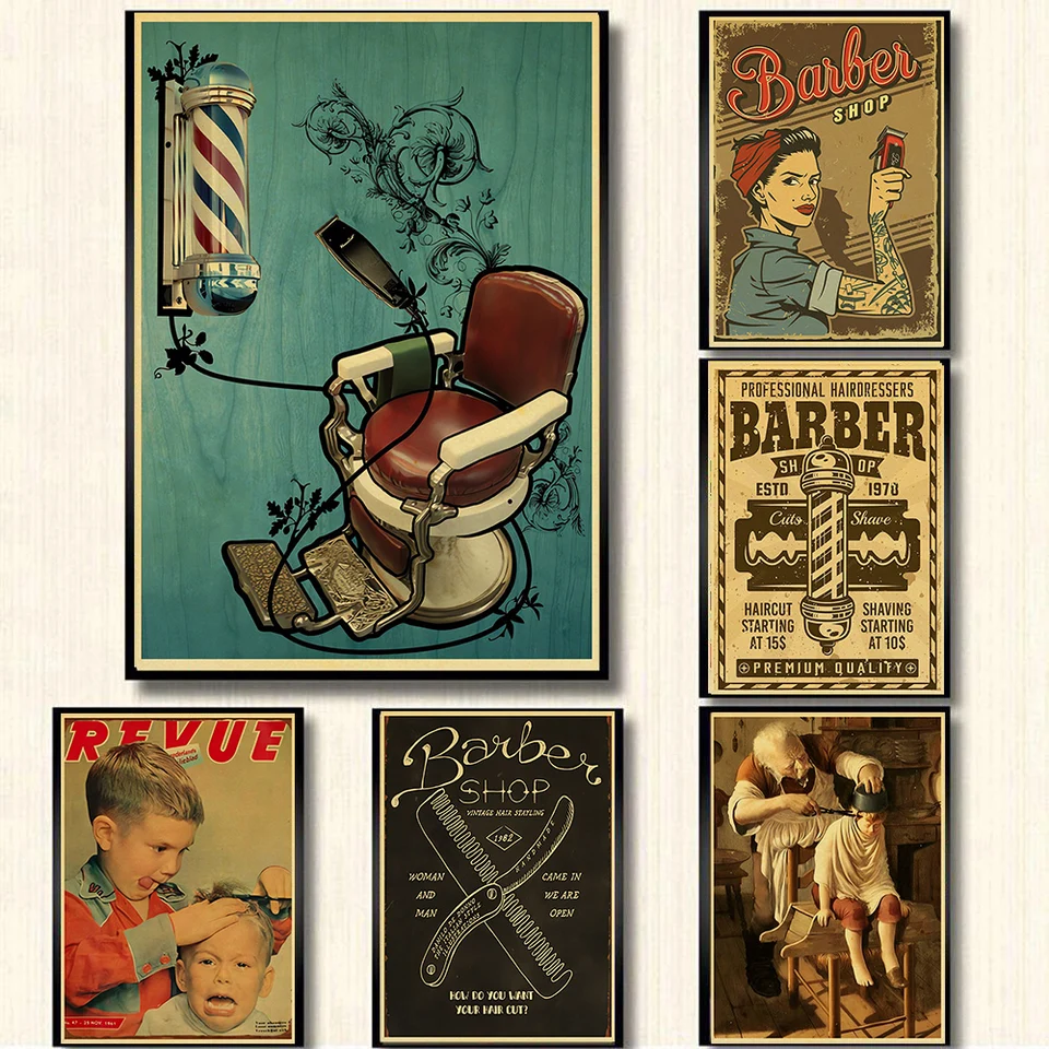Barber obchod Kraft Paper Plagát Vintage módne štýly nástenná nálepka dekoratívny dom personalizovaný dekor