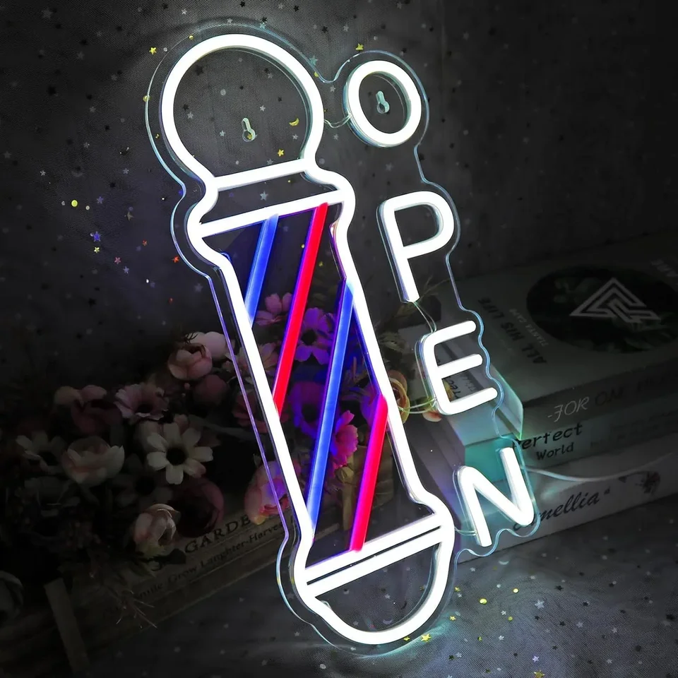 Barber obchod Open Neon Sign kaderníctvo Salon Svetlo pre holičský holič holičstvo holičstvo dodávky holič nastaviteľný jas USB