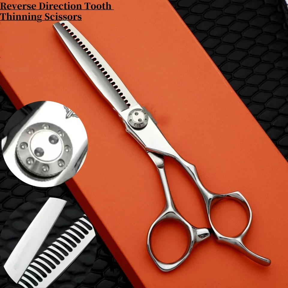 Barber's Scissors Professional Salon Tool Príslušenstvo ， tenké vlasové nožnice s reverznými zubami 440c ocelí 5,5-6-7 palca