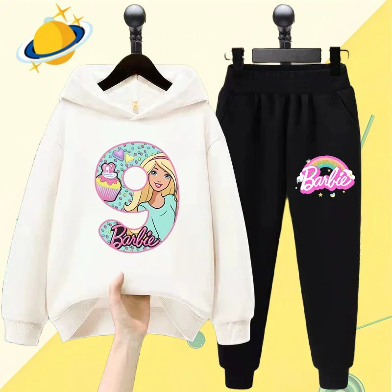 Barbie Cartoon Children Hoodie Set Disney Cartoon tlač jesenná a zimná mikina s dlhým rukávom chlapci a dievčatá Top kawaii darček