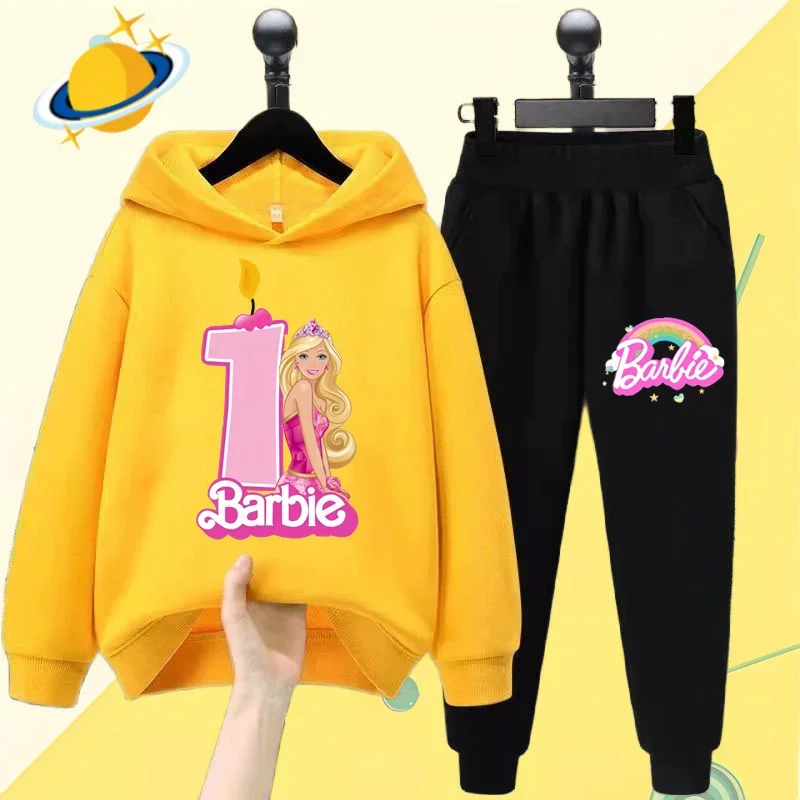 Barbie Cartoon Detská mikina sada Disney Cartoon Print Jeseň Zimná zimná zimná mikina s dlhým rukávom Boy dievča dievča kawaii narodeniny darček