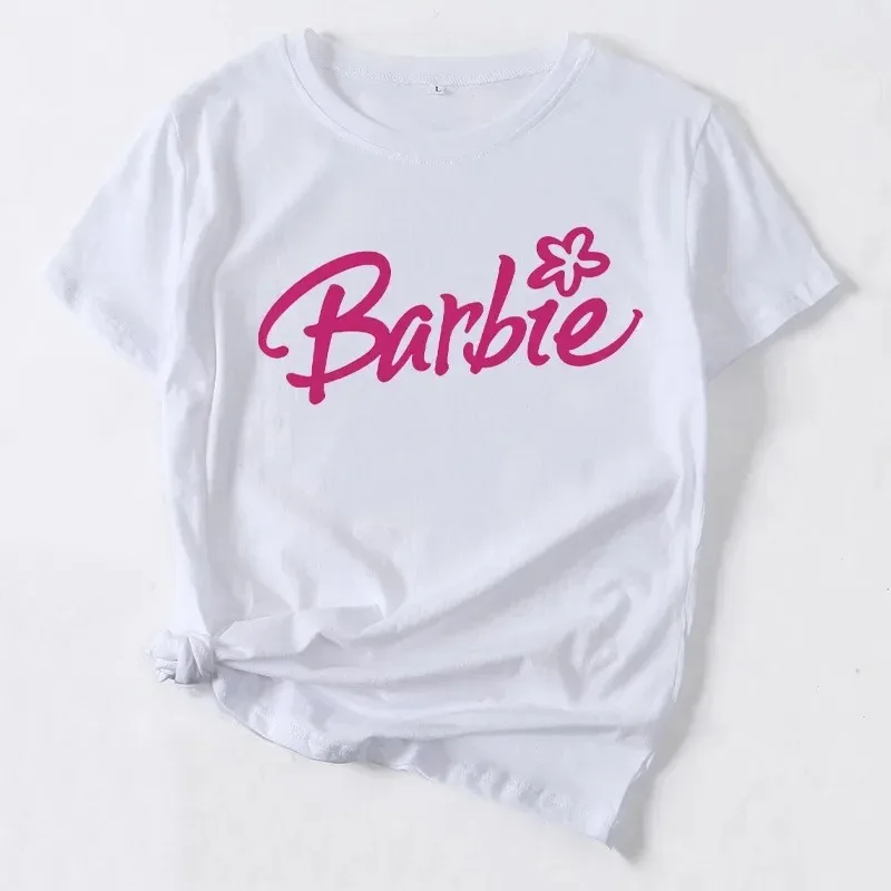 Barbie Cartoon tlač krátky rukáv Tričko Dámske dámske posádka krk mikina jogy oblečenie Uniforma anime kawaii nadmerné dievčatá bunda