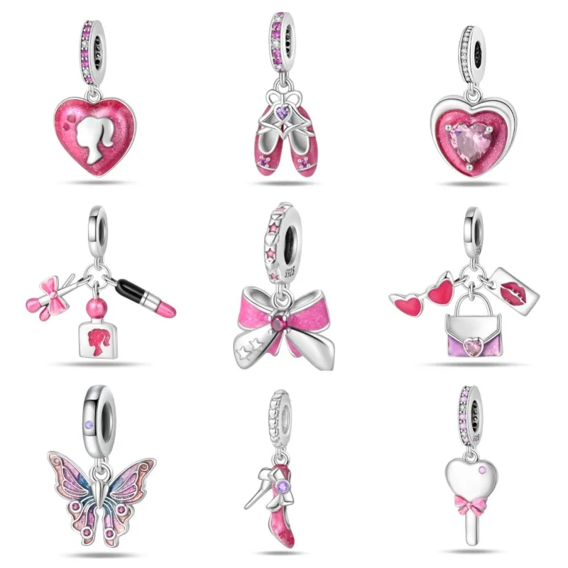 Barbie kúzla korálky Pandora náramok prívesok šperky doplnky 925 Sterling strieborné ružové dievčatá anime DIY Náhrdelník dekorácie