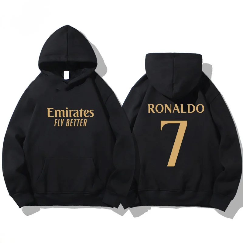 Barcelona Real Madrid C Luo7 Hooded Loose Casual Pullover s dlhým rukávom s kapucňou Pánsky futbalový tréning uniformy pre mládež pre mládež