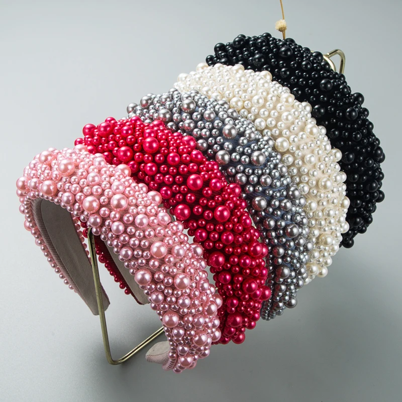 Baroková špongia Pearl Hair Band Dámska viacfarebná európska a americká široká hrana čelenka