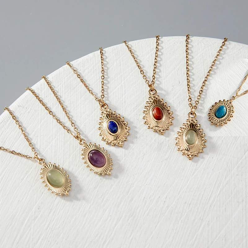 Barokové vintage náhrdelníky z nehrdzavejúcej ocele pre ženy prírodný kameň Vložka módny prívesok Choker náhrdelník
