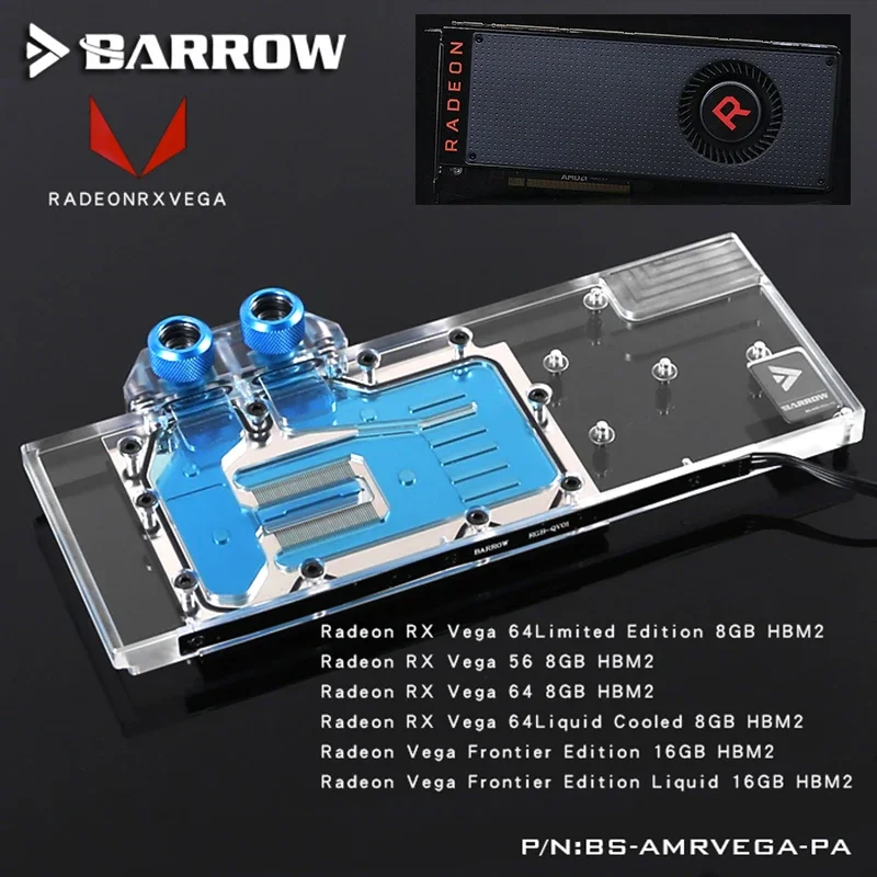 Barrow Full Cover Graphics Block Použitie pre AMD Radeon RX Vega 64 / verejná verzia Vega 56 Frontier GPU Radiator Copper Block Block