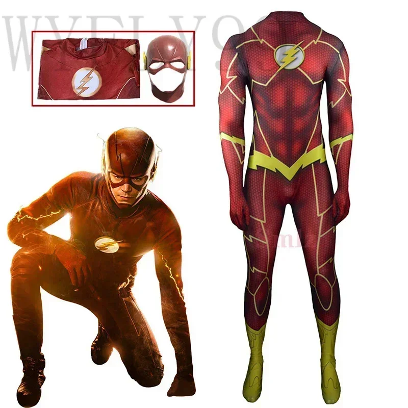 Barry Allen Cosplay kombinézy Maska bleskového kostýmu pre dospelých Dospelí uniformné televízne seriály a maska ​​Halloween Karneval kostýmy