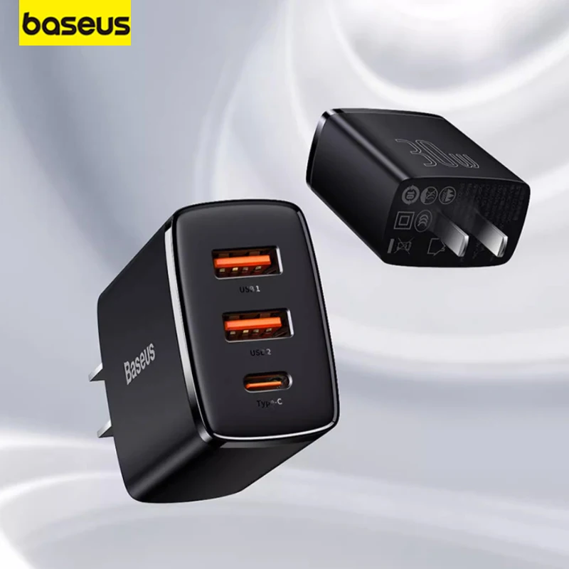 Baseus 30W Charger 3 port USB Typec Phone Charger Rýchle nabíjanie Multifunkčný zástrčkový plug PD3.0 pre iPhone 13 14 Promax Samsung
