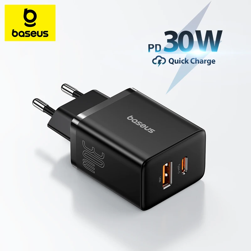 BASEUS 30W PD nabíjačka USB TYP C Rýchla nabíjačka QC3.0 USB C Rýchla nabíjačka Duálny port telefón pre iPhone 16 15 14 13 12 Samsung