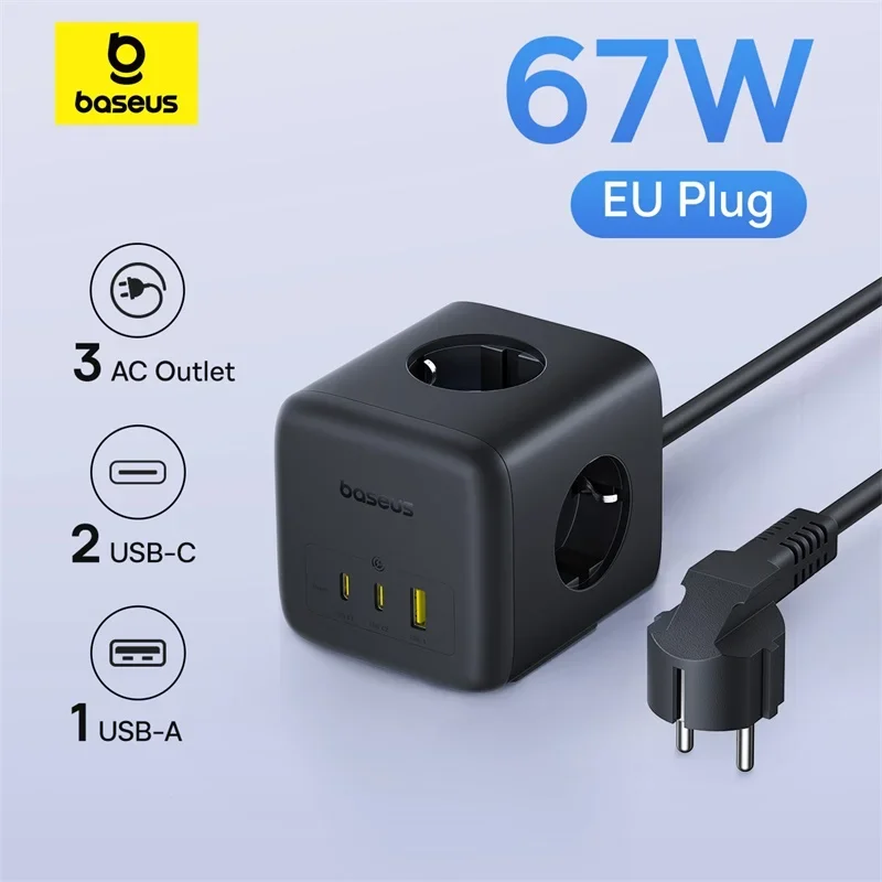 BASEUS 67W Nabíjačka Power Strip 3AC outlet USB-C Rýchle nabíjanie pre notebook 6 v 1 Desktop Station pre iPhone Samsung Xiaomi