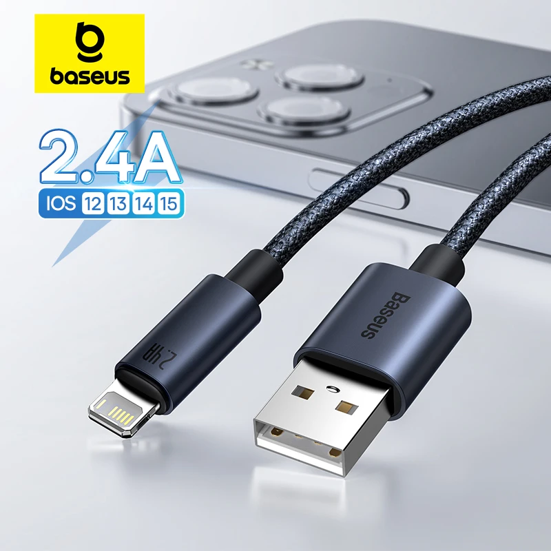 Baseus Rýchle nabíjanie pre iPhone USB kábel 11 12 13 14 15 16 Pro Max Mini xs xr x 8 7 6 plus 2,4a drôt pre nabíjačku iPhone