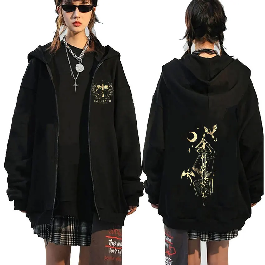 Basgiath War College Dragon Rider Zipper Hoodie Men Ženy estetické nadmerne nadmerne zipsové mikina módne bunda pullover mikiny