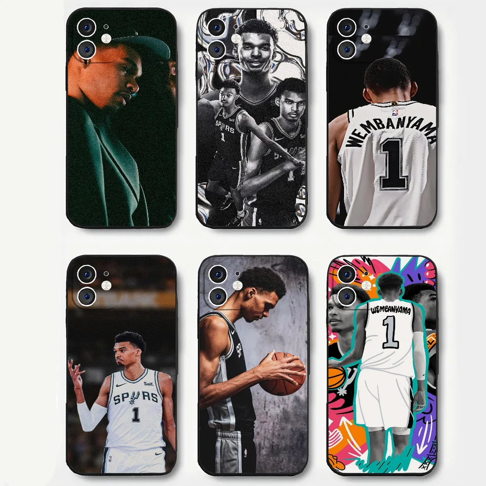 Basketbal hráč W-Wenbanyama Puzdro Silikone Soft pre iPhone 16 15 14 13 12 11 plus Pro Max Plus