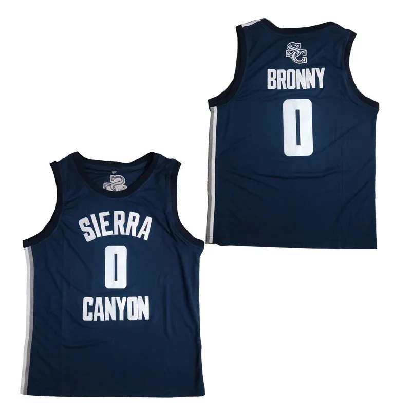 Basketbalové dresy Sierra Canyon 0 Bronny Jersey Sewing Výšivka Vysoko kvalitná vonkajšia športová hip hop päť hviezdičiek Blue 2023 Nová