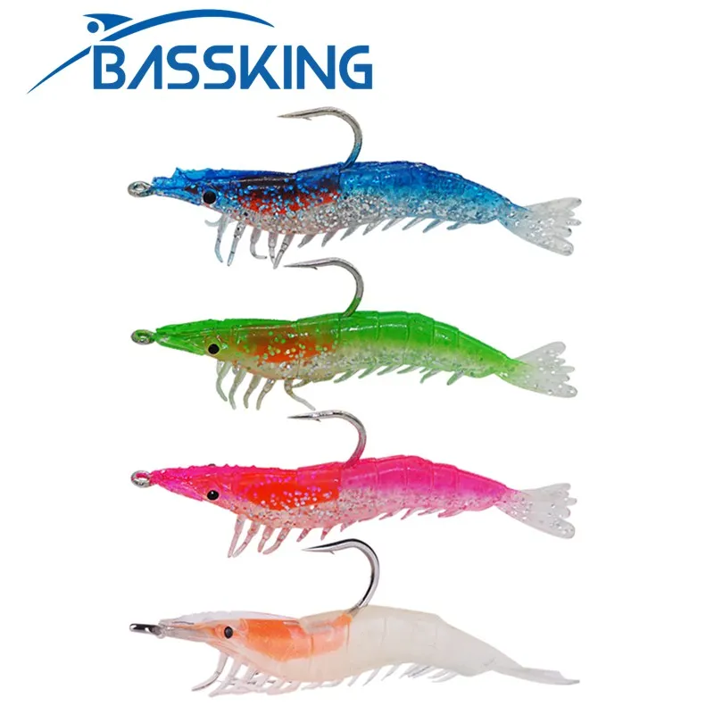 Bassking Luminous Shirimp Soft Soft Last 3pcs 6cm/3,5g 9cm/10g Silikónová rybárska návnada Single Hook Isca Artificial Para Pesca Swimbait