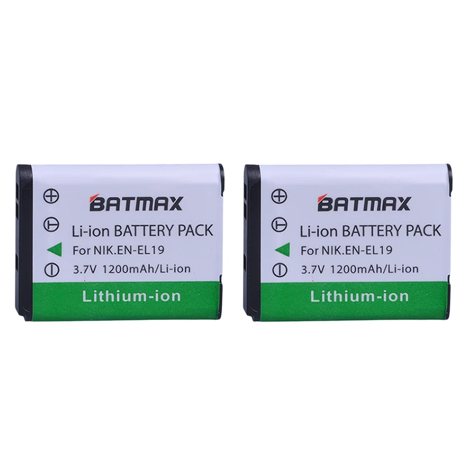 BATMAX 2PCS EN-EL19 EN EL19 Nabíjateľná batéria pre Nikon Coolpix S3100 S3200 S3300 S4100 S4200 S4300 S4400 S5200 S6400 S6500