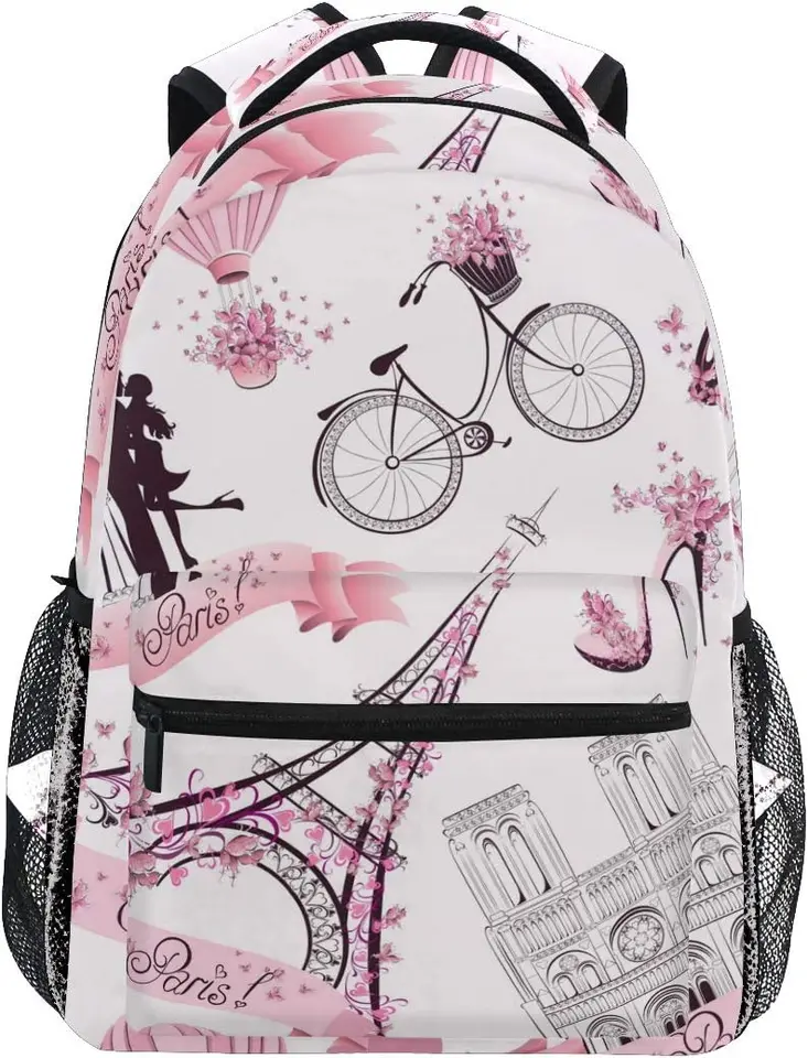 Batoh Valentine Paríž Eiffel Tower Dospelá školská taška na neformálne tašky na vysokú školu cestovanie zipsom bookbag turistické ramenné batoh