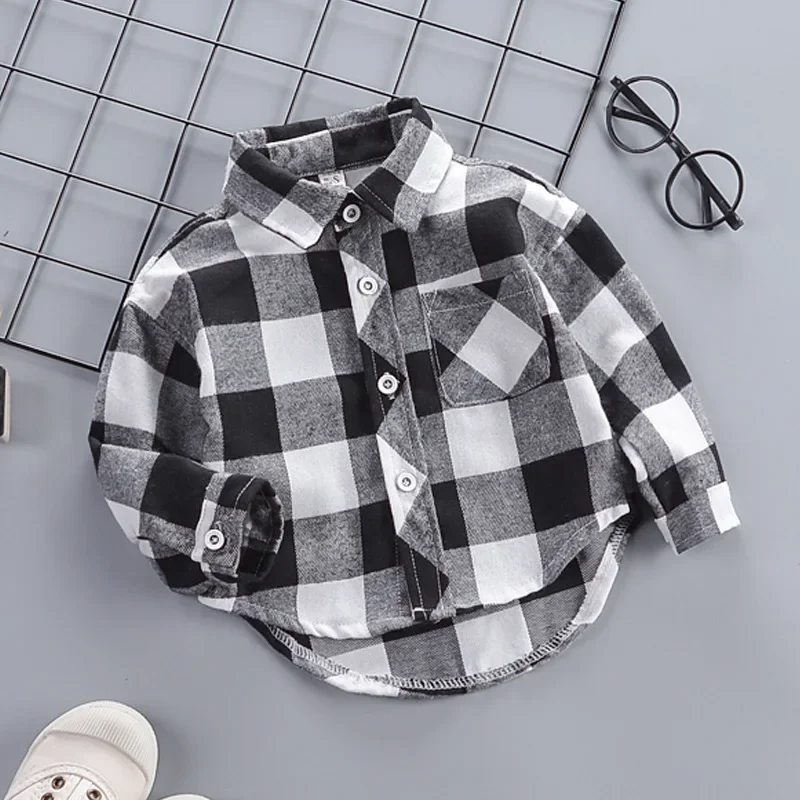 Batoľa detské košele tenké oblečenie Spring Clothing Detfant Boy Plaid Cotton Tops 1 2 3 4 roky deti s dlhými rukávmi tričko
