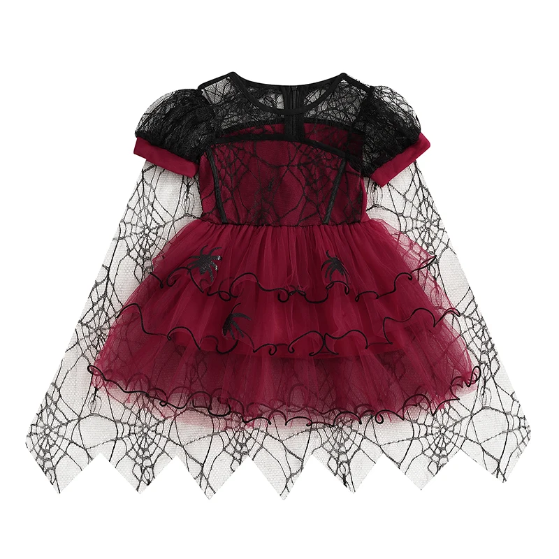 Batoľa dievčatko Halloween kostýmy Spider s krátkym rukávom Halloween šaty čipky tutu tulle šaty čarodejnícke párty