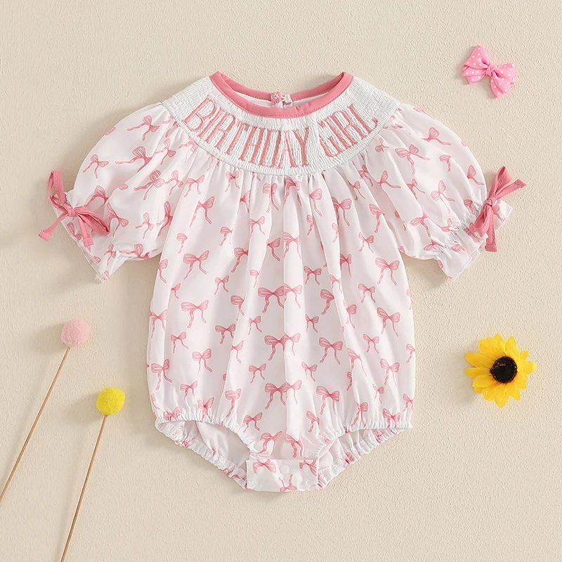 Batoľa dievčatko narodeniny outfit Smocked Birthday Girl vyšíva