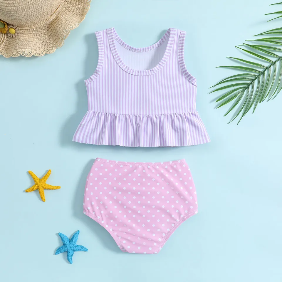 Batoľa plavky Girl oblečenie Summer batoľatá Dievčatá pruhované tlačené luk