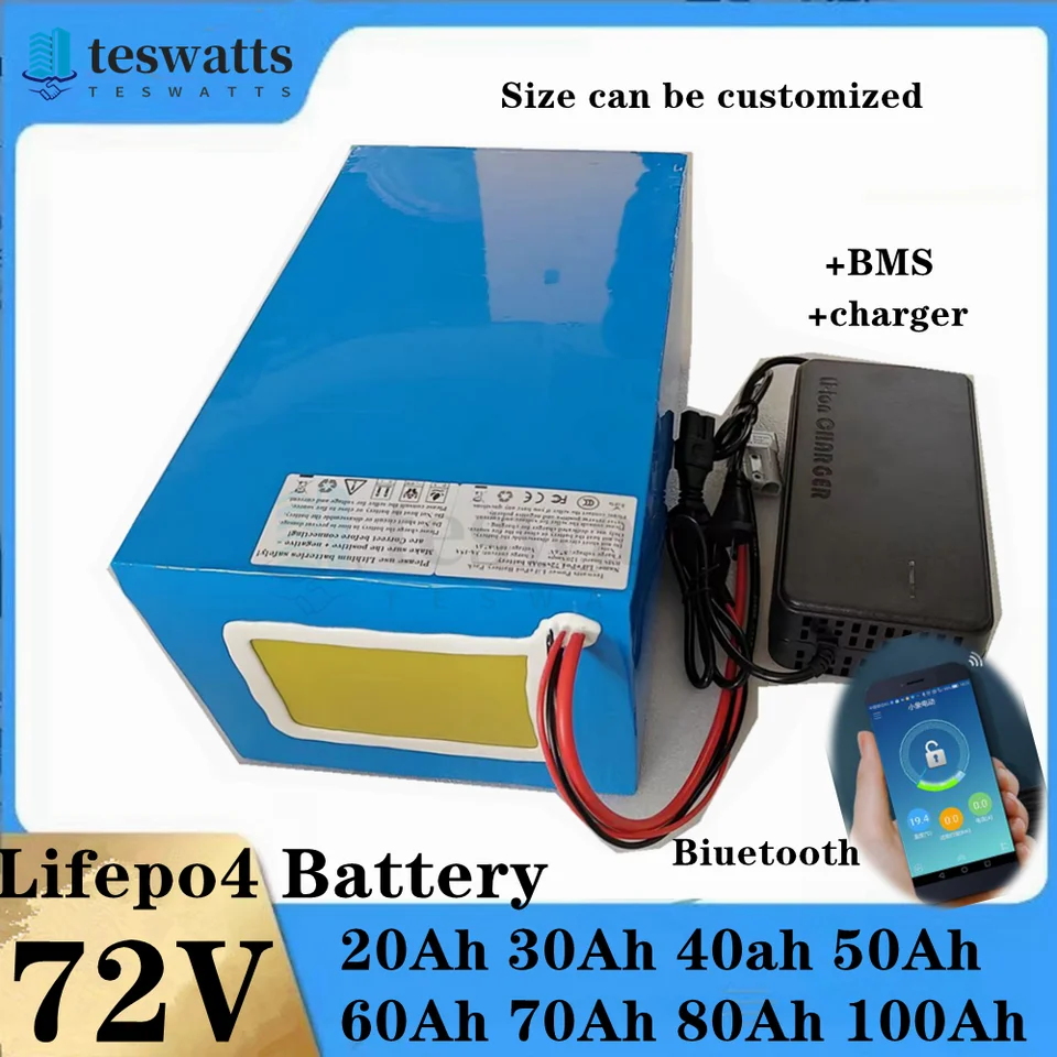 Batterie Au Lithium LifePo4 Avoc Chartur, Bluetooth, BMS, 72V, 50AH, 60AH, 30AH, 72V, 40AH, 100AH, 80AH, 5000W, Scooter, Vélo é
