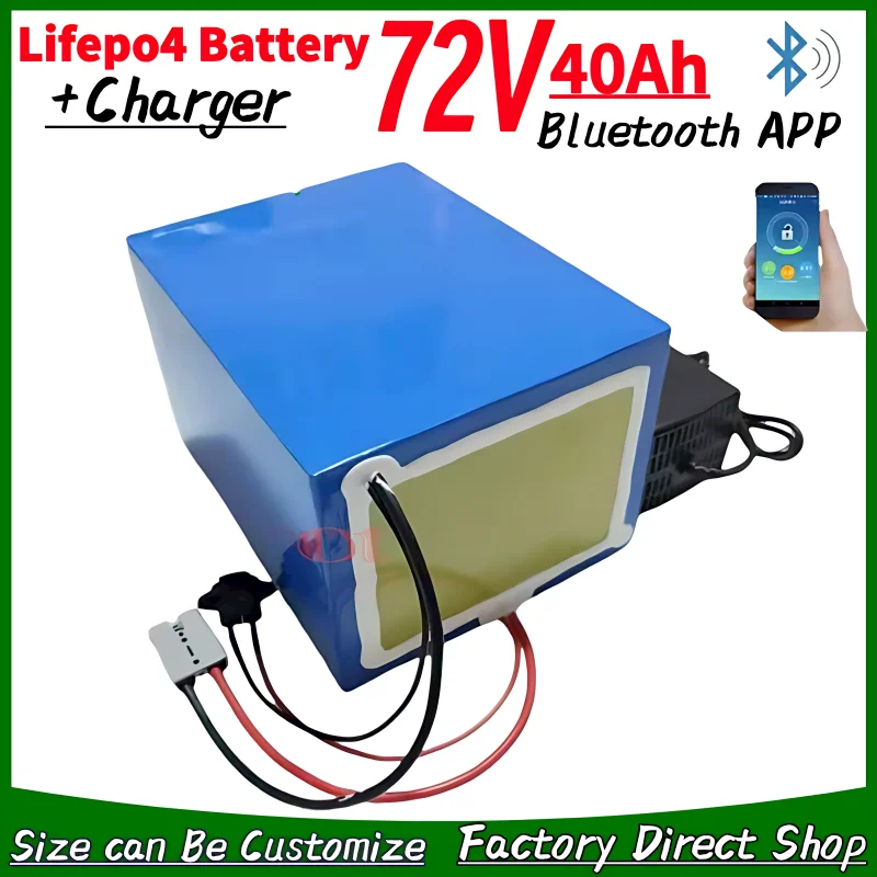 Batterie Au Litium LifePo4 pour moto ade bms injuste, skúter, voiturette de golf, vélo éectrique, chartur 5a, 72V, 40 30AH,