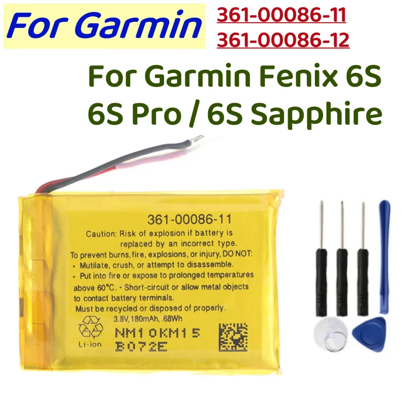 Batéria 361-00086-11 pre Garmin Fenix ​​6s 6s Pro/6s Sapphire GPS Smart Watch Batéria 361-00086-12 180 mAh + bezplatné náradie