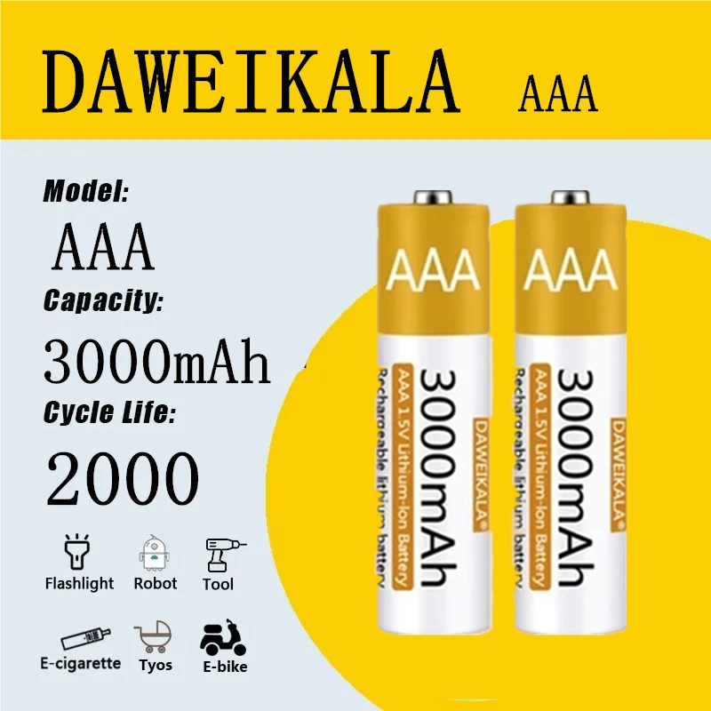 Batéria AAA 1,5V Li-Ion AA Nabíjateľná batéria 3000 mAh aa lítium-iónovej batérie pre diaľkovú ovládaciu myš Malú elektrickú hračku ventilátorov