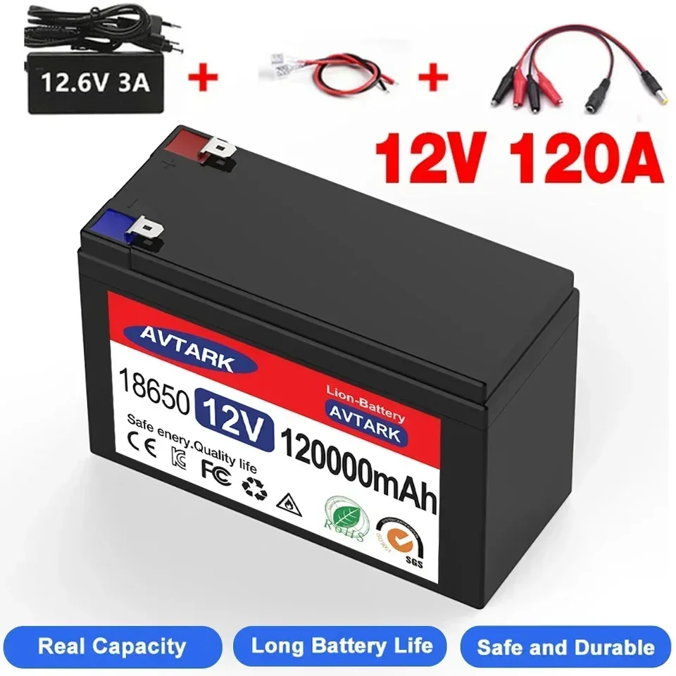 Batéria LifePO4 12V 120Ah Lithium 18650 Batéria Lítium Fosforečnanové batérie Vstavané BMS pre solárne loď+12,6 V nabíjačka