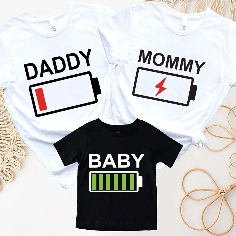 Batéria Tričko Tričko Daddy Mommy Dcéra syn detská rodina zodpovedajúca oblečenie Family Party Dad Mama a ja Kids baby classic Tees