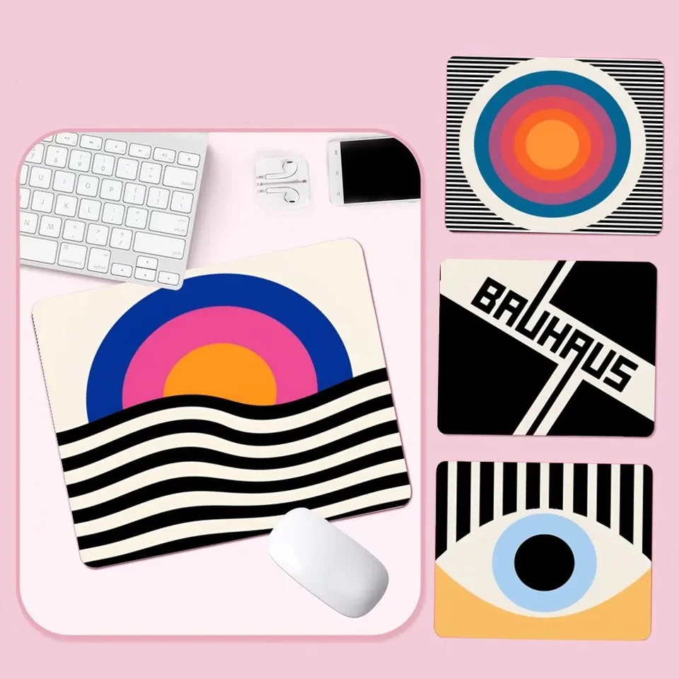Bauhaus Circle Lines Warmed žltý oranžový červený DIY stolová mata Študent Mouspad počítačová klávesnica Pad Games Pad Desk Mat