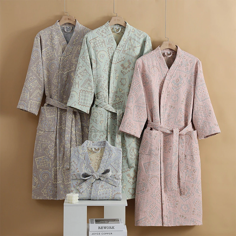 Bavlnená kvetina Jacquard Nightgown Batter Domáce šaty šaty na nosenie pyžamy jemné pohodlné husté absorpčné terry kúpeľné rúcho
