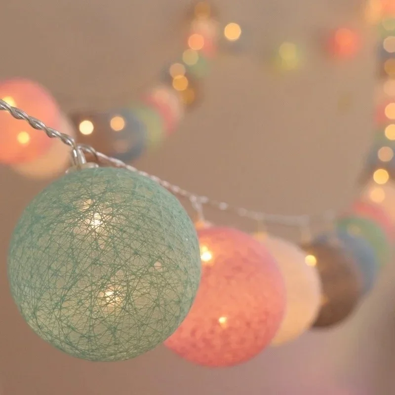 Bavlnené guľky Garland Lights Struka, rozprávkové svetlá, Vianoce, svadobná večera XMasholiday, detská posteľ, vonkajšie dekorácie, 6 m, 40 LED
