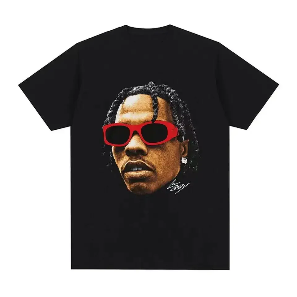 Bavlnené krátke rukávy Streetwear Príležitostné hip hopové rapper Lil Baby Graphic T košeľa mužské vinobranie nadmerne nadmerne bizarné dobrodružstvo