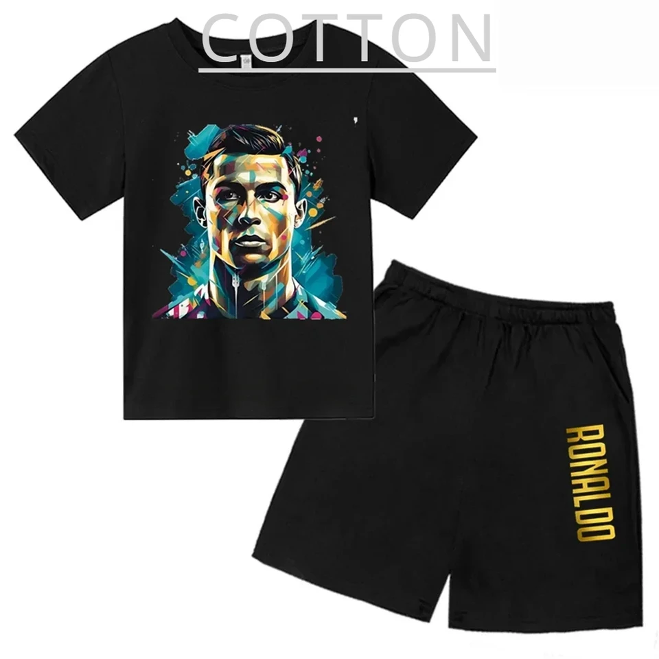 Bavlnené tričko set Kid letné deti oblečenie chlapcov dievčatá Dievčatá oblečenie deti Šport s krátkym rukávom móda ronaldo dres, dieťa