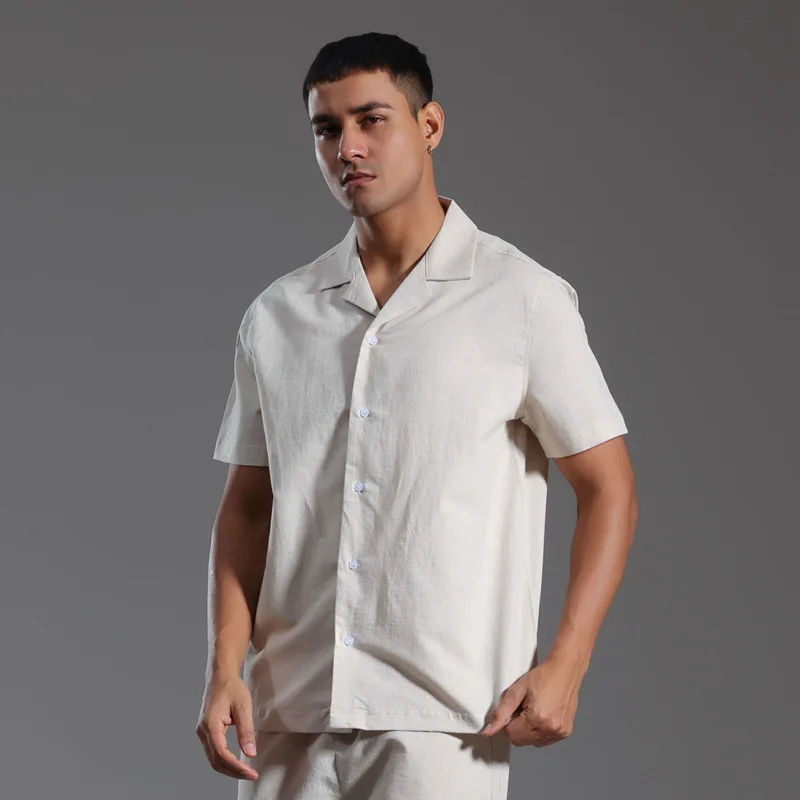 Bavlnené ľanové košeľa Men kubánsky golier s krátkym rukávom košele bielizeň bielizeň zmes guayabera blúzka mexické topy dovolenky ležérne oblečenie