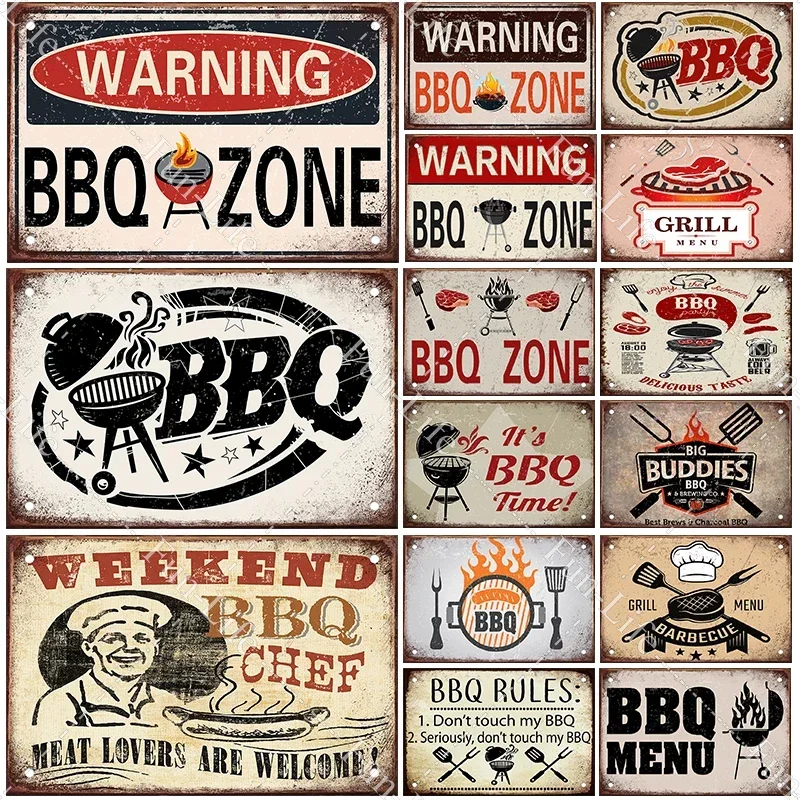 BBQ Výstražná kovová značka rúry v rúre vintage stena dekorácie Pleque maľovanie na grile obchod s reštauráciou Craft Pub Home Decor 20x30cm