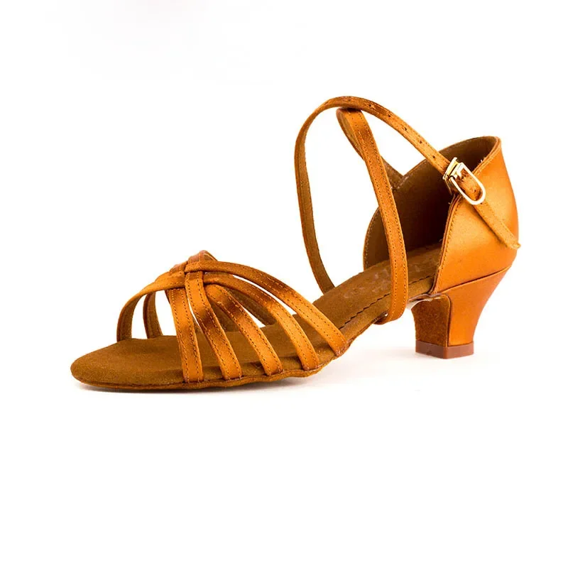 BD Satin Dark Tan Color Girls Profesionálny latinský tanečný topánka klasická latinská tanečná topánka pre deti 4,5 cm päta Coneer Cena