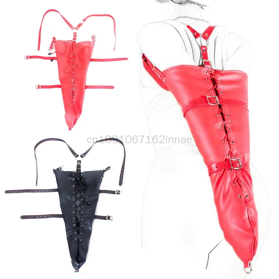 BDSM LastAint nastaviteľné kožené bondage bondage Armbinder zápästie zápästia Púdy jednotlivé rukavice ramená ramená remienok pre dospelých