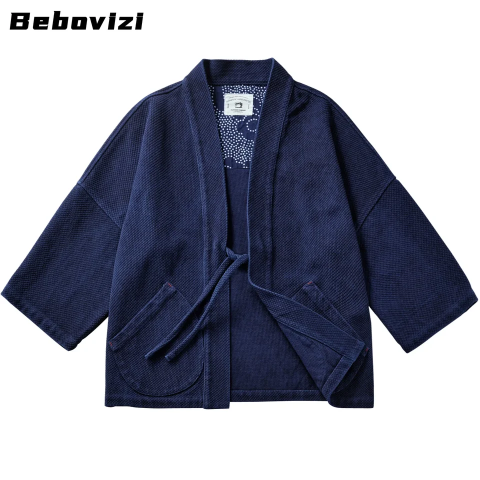 Bebovizi Men Ženy módne vintage bavlnené svetové modré haori kabát ázijské oblečenie harajuku japonské bundy kimono