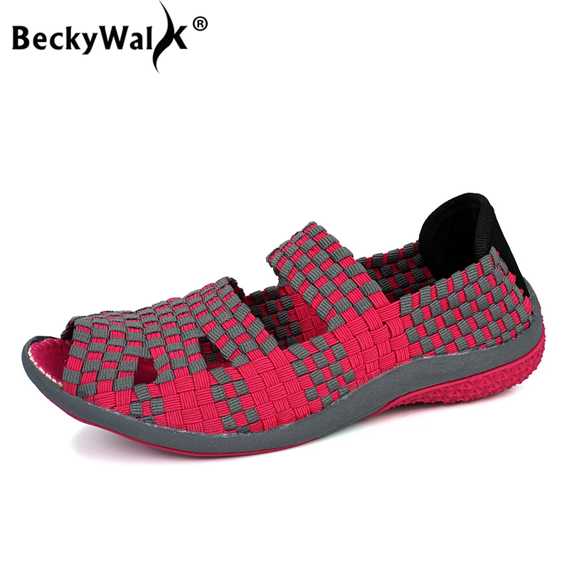 Beckywalk Summer Dámske sandále Sandals Dámske dámske ručne vyrábané tkané peep špičky Flat topánky výrezy Dámske plážové topánky Flip-flop wsh2910